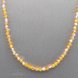 VTG Topaz AB Faceted 4mm Bicone Crystal Necklace 16" Sterling Silver 925 Clasp